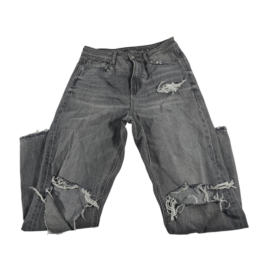 American Eagle Mom Jeans‎ Womens 4 Gray Distressed High Rise Real Good Denim
